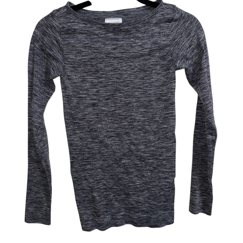 Athleta XS Gray Long Sleeve Performance Top Fitted Stretch Activewear - Picture 2 of 6